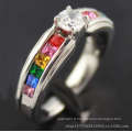 Crystal silver lgbt bands ring, lesbien amour cadeaux bijoux